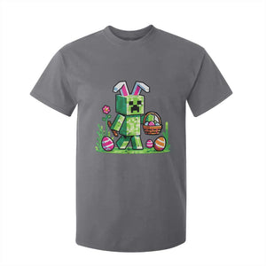 Pixel Easter Bunny Gamer Parody Graphic T Shirt For Kid Funny Block Style Rabbit with Eggs Basket Gaming Humor Gift TS02 Charcoal Print Your Wear