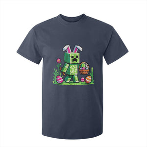 Pixel Easter Bunny Gamer Parody Graphic T Shirt For Kid Funny Block Style Rabbit with Eggs Basket Gaming Humor Gift TS02 Navy Print Your Wear