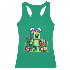 Pixel Easter Bunny Gamer Parody Graphic Racerback Tank Top Funny Block Style Rabbit with Eggs Basket Gaming Humor Gift TS02 Irish Green Print Your Wear