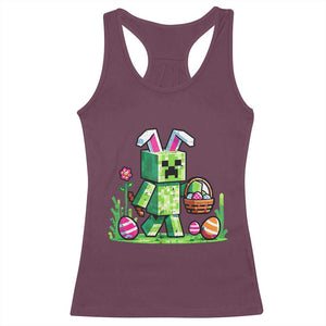 Pixel Easter Bunny Gamer Parody Graphic Racerback Tank Top Funny Block Style Rabbit with Eggs Basket Gaming Humor Gift TS02 Maroon Print Your Wear
