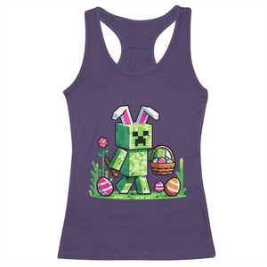 Pixel Easter Bunny Gamer Parody Graphic Racerback Tank Top Funny Block Style Rabbit with Eggs Basket Gaming Humor Gift TS02 Purple Print Your Wear