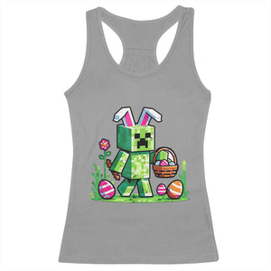 Pixel Easter Bunny Gamer Parody Graphic Racerback Tank Top Funny Block Style Rabbit with Eggs Basket Gaming Humor Gift TS02 Sport Gray Print Your Wear