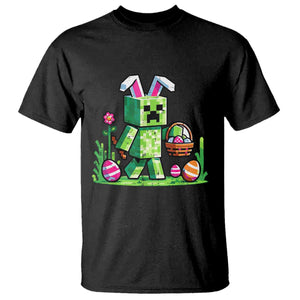 Pixel Easter Bunny Gamer Parody Graphic T Shirt Funny Block Style Rabbit with Eggs Basket Gaming Humor Gift TS02 Black Print Your Wear