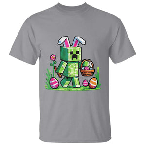 Pixel Easter Bunny Gamer Parody Graphic T Shirt Funny Block Style Rabbit with Eggs Basket Gaming Humor Gift TS02 Sport Gray Print Your Wear