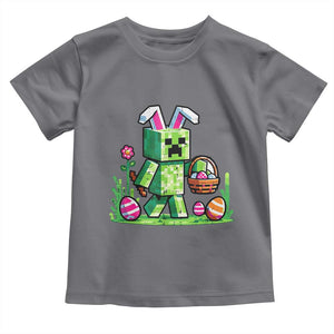Pixel Easter Bunny Gamer Parody Graphic Toddler T Shirt Funny Block Style Rabbit with Eggs Basket Gaming Humor Gift TS02 Charcoal Print Your Wear
