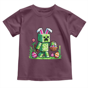 Pixel Easter Bunny Gamer Parody Graphic Toddler T Shirt Funny Block Style Rabbit with Eggs Basket Gaming Humor Gift TS02 Maroon Print Your Wear