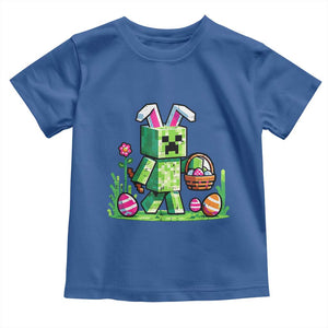 Pixel Easter Bunny Gamer Parody Graphic Toddler T Shirt Funny Block Style Rabbit with Eggs Basket Gaming Humor Gift TS02 Royal Blue Print Your Wear