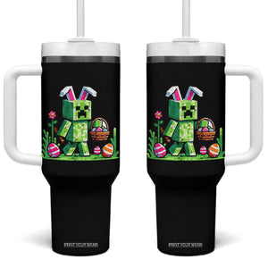 Pixel Easter Bunny Gamer Parody Graphic Tumbler With Handle Funny Block Style Rabbit with Eggs Basket Gaming Humor Gift TS02 One Size: 40 oz Black Print Your Wear