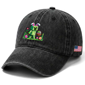 Pixel Easter Bunny Gamer Parody Graphic Washed Cotton Baseball Cap Funny Block Style Rabbit with Eggs Basket Gaming Humor Gift TS02 Print Your Wear