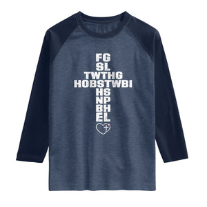 For God So Loved The World John 3 16 Acronym Christian Cross Raglan Shirt Faith Statement Inspirational Religious Gift TS02 Heather Denim Navy Print Your Wear