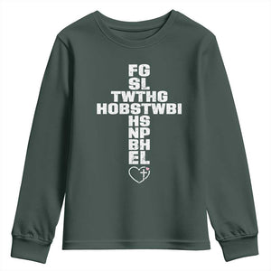 For God So Loved The World John 3 16 Acronym Christian Cross Youth Sweatshirt Faith Statement Inspirational Religious Gift TS02 Dark Forest Green Print Your Wear