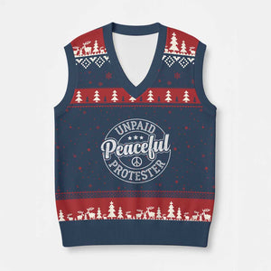 Unpaid Peaceful Protester Vintage Badge V-Neck Knit Sweater Vest Retro Script Typography Activist TS02 Navy Red Print Your Wear