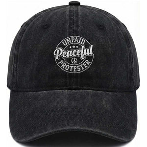 Unpaid Peaceful Protester Vintage Badge Washed Cotton Baseball Cap Retro Script Typography Activist TS02 Print Your Wear