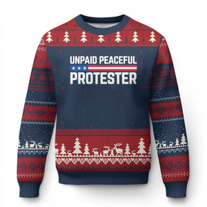 Unpaid Peaceful Protester Patriotic Stripe Ugly Christmas Sweater American Flag Activist TS02 Navy Red Print Your Wear