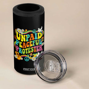 Unpaid Peaceful Protester Retro Hippie Rainbow 4 in 1 Can Cooler Tumbler Flower Power Peace Activist TS02 Print Your Wear