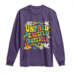 Unpaid Peaceful Protester Retro Hippie Rainbow Long Sleeve Shirt Flower Power Peace Activist TS02 Purple Print Your Wear