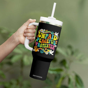 Unpaid Peaceful Protester Retro Hippie Rainbow Tumbler With Handle Flower Power Peace Activist TS02 Print Your Wear