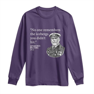 Funny Vintage Ship Captain Saying Long Sleeve Shirt No One Remembers the Icebergs You Did Not Hit Dark Humor TS02 Purple Print Your Wear