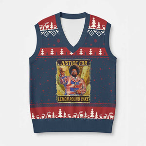 Justice for Lemon Pound Cake Vintage Retro V-Neck Knit Sweater Vest Funny Viral Hip Hop Meme Parody Internet Culture Fans TS02 Navy Red Print Your Wear
