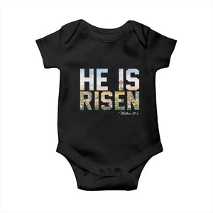 He Is Risen Matthew 28:6 Floral Christian Easter Baby Onesie Spring Flowers Cross Landscape Faith Inspirational Gift TS02 Black Print Your Wear
