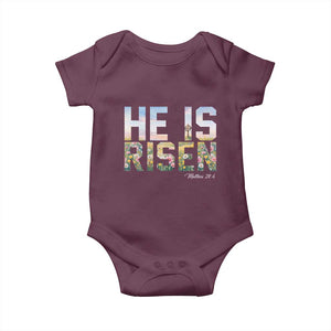 He Is Risen Matthew 28:6 Floral Christian Easter Baby Onesie Spring Flowers Cross Landscape Faith Inspirational Gift TS02 Maroon Print Your Wear