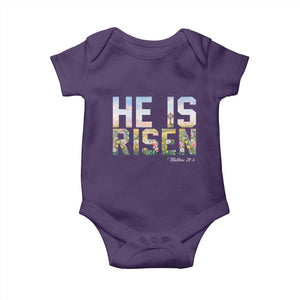 He Is Risen Matthew 28:6 Floral Christian Easter Baby Onesie Spring Flowers Cross Landscape Faith Inspirational Gift TS02 Purple Print Your Wear