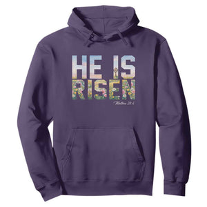 He Is Risen Matthew 28:6 Floral Christian Easter Hoodie Spring Flowers Cross Landscape Faith Inspirational Gift TS02 Purple Print Your Wear