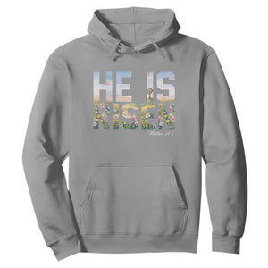 He Is Risen Matthew 28:6 Floral Christian Easter Hoodie Spring Flowers Cross Landscape Faith Inspirational Gift TS02 Sport Gray Print Your Wear
