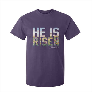 He Is Risen Matthew 28:6 Floral Christian Easter T Shirt For Kid Spring Flowers Cross Landscape Faith Inspirational Gift TS02 Purple Print Your Wear