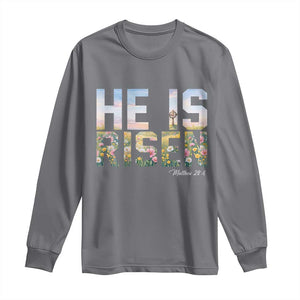 He Is Risen Matthew 28:6 Floral Christian Easter Long Sleeve Shirt Spring Flowers Cross Landscape Faith Inspirational Gift TS02 Charcoal Print Your Wear