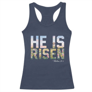He Is Risen Matthew 28:6 Floral Christian Easter Racerback Tank Top Spring Flowers Cross Landscape Faith Inspirational Gift TS02 Navy Print Your Wear