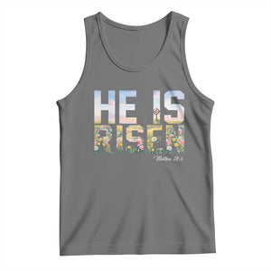 He Is Risen Matthew 28:6 Floral Christian Easter Tank Top Spring Flowers Cross Landscape Faith Inspirational Gift TS02 Black Heather Print Your Wear
