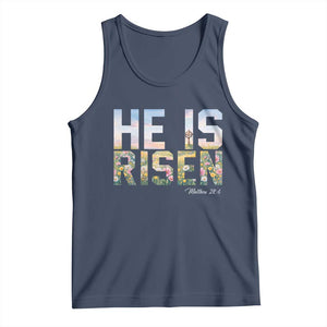 He Is Risen Matthew 28:6 Floral Christian Easter Tank Top Spring Flowers Cross Landscape Faith Inspirational Gift TS02 Navy Print Your Wear