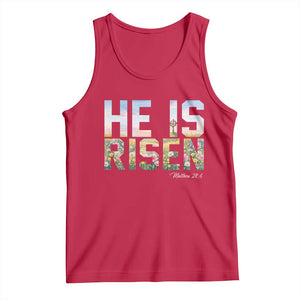 He Is Risen Matthew 28:6 Floral Christian Easter Tank Top Spring Flowers Cross Landscape Faith Inspirational Gift TS02 Red Print Your Wear