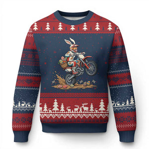 Easter Bunny Dirt Bike Rider Funny Motocross Rabbit Graphic Ugly Christmas Sweater Cool Off Road Racing Egg Hunt TS02 Navy Red Print Your Wear