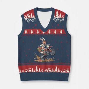 Easter Bunny Dirt Bike Rider Funny Motocross Rabbit Graphic V-Neck Knit Sweater Vest Cool Off Road Racing Egg Hunt TS02 Navy Red Print Your Wear