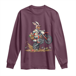 Easter Bunny Dirt Bike Rider Funny Motocross Rabbit Graphic Long Sleeve Shirt Cool Off Road Racing Egg Hunt TS02 Maroon Print Your Wear
