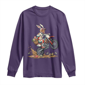 Easter Bunny Dirt Bike Rider Funny Motocross Rabbit Graphic Long Sleeve Shirt Cool Off Road Racing Egg Hunt TS02 Purple Print Your Wear
