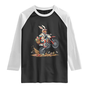 Easter Bunny Dirt Bike Rider Funny Motocross Rabbit Graphic Raglan Shirt Cool Off Road Racing Egg Hunt TS02 Black White Print Your Wear