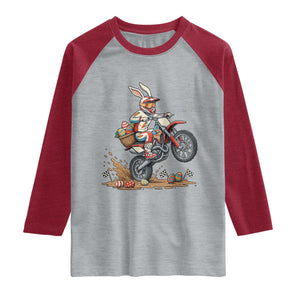 Easter Bunny Dirt Bike Rider Funny Motocross Rabbit Graphic Raglan Shirt Cool Off Road Racing Egg Hunt TS02 Heather Gray Heather Red Print Your Wear
