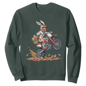 Easter Bunny Dirt Bike Rider Funny Motocross Rabbit Graphic Sweatshirt Cool Off Road Racing Egg Hunt TS02 Dark Forest Green Print Your Wear