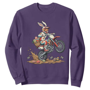 Easter Bunny Dirt Bike Rider Funny Motocross Rabbit Graphic Sweatshirt Cool Off Road Racing Egg Hunt TS02 Purple Print Your Wear
