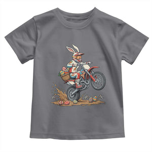 Easter Bunny Dirt Bike Rider Funny Motocross Rabbit Graphic Toddler T Shirt Cool Off Road Racing Egg Hunt TS02 Charcoal Print Your Wear