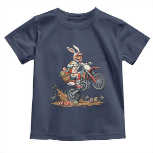 Easter Bunny Dirt Bike Rider Funny Motocross Rabbit Graphic Toddler T Shirt Cool Off Road Racing Egg Hunt TS02 Navy Print Your Wear