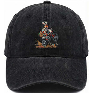 Easter Bunny Dirt Bike Rider Funny Motocross Rabbit Graphic Washed Cotton Baseball Cap Cool Off Road Racing Egg Hunt TS02 Print Your Wear
