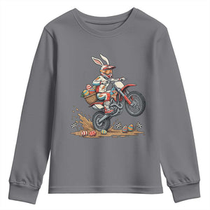 Easter Bunny Dirt Bike Rider Funny Motocross Rabbit Graphic Youth Sweatshirt Cool Off Road Racing Egg Hunt TS02 Charcoal Print Your Wear