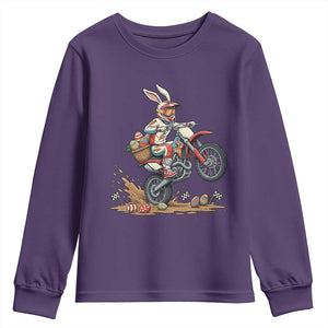 Easter Bunny Dirt Bike Rider Funny Motocross Rabbit Graphic Youth Sweatshirt Cool Off Road Racing Egg Hunt TS02 Purple Print Your Wear