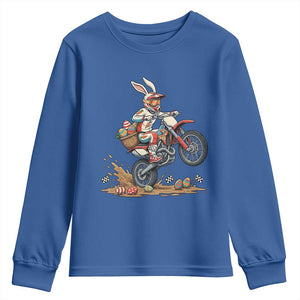 Easter Bunny Dirt Bike Rider Funny Motocross Rabbit Graphic Youth Sweatshirt Cool Off Road Racing Egg Hunt TS02 Royal Blue Print Your Wear
