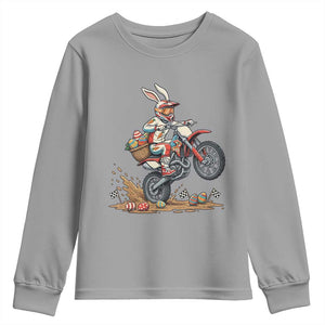 Easter Bunny Dirt Bike Rider Funny Motocross Rabbit Graphic Youth Sweatshirt Cool Off Road Racing Egg Hunt TS02 Sport Gray Print Your Wear