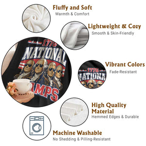 1776 National Champs Founding Fathers Graphic Throw Blanket Funny George Washington and Presidents Sunglasses Sports Style Patriotic TS02 Print Your Wear